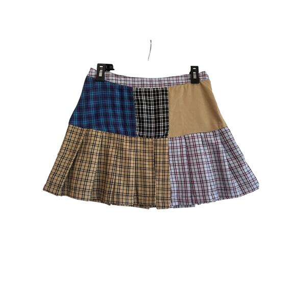 Forever 21 Patchwork Plaid Pleated Mini Skirt M Y2K Grunge Preppy Academia 90s - Picture 3 of 5